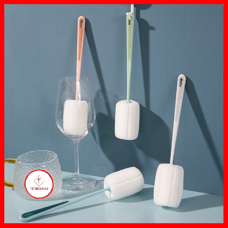 Cọ bình sữa cọ rữa ly cốc bình giữ nhiệt dễ dàng nhanh chóng có cán dài có lỗ treo màu xanh bạc