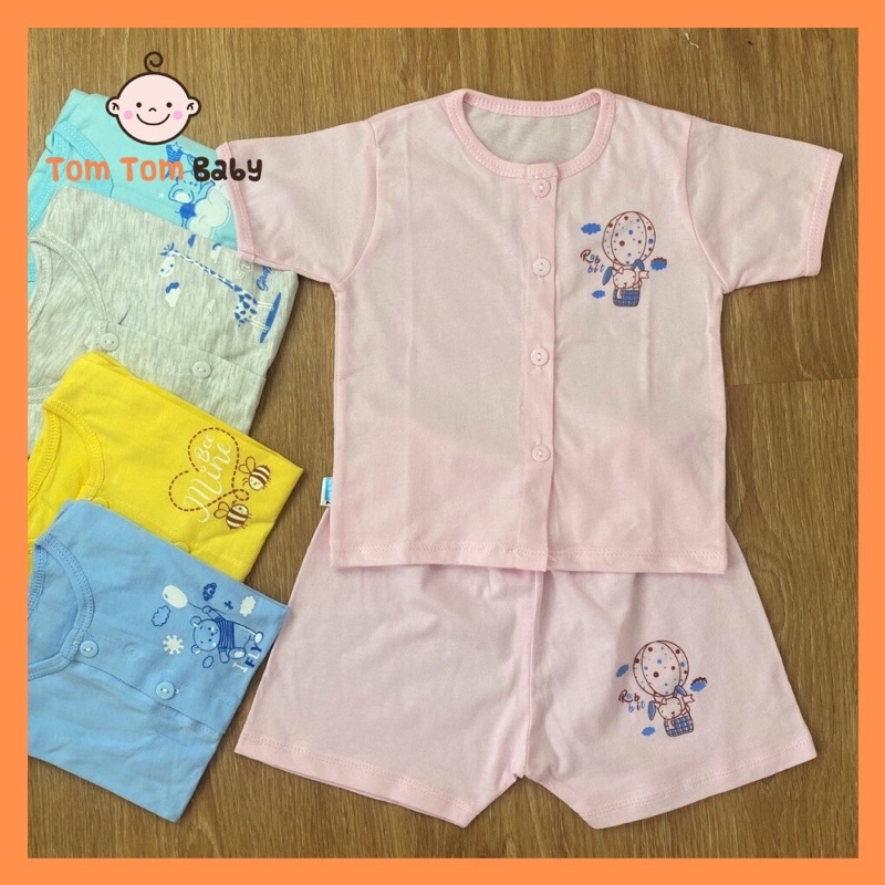 Bộ quần áo sơ sinh Tay Ngắn Cài Lệch Màu Thái Hà Thịnh, chất vải cotton 100% cao cấp mềm, mịn, thoáng mát