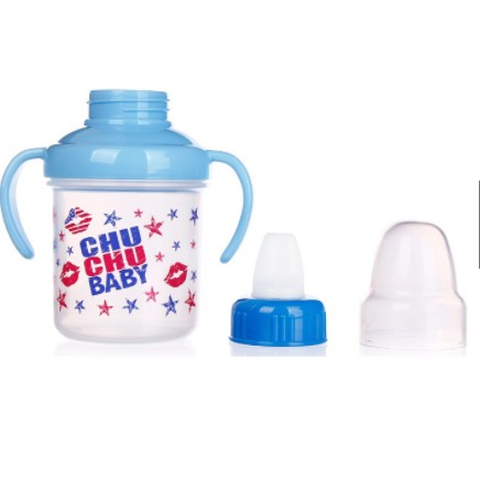 Cốc tập uống nước có núm Chuchu 200ml bé trai chất liệu silicon mềm mại, không mùi, nhẹ nhàng và êm dịu với nướu, răng.