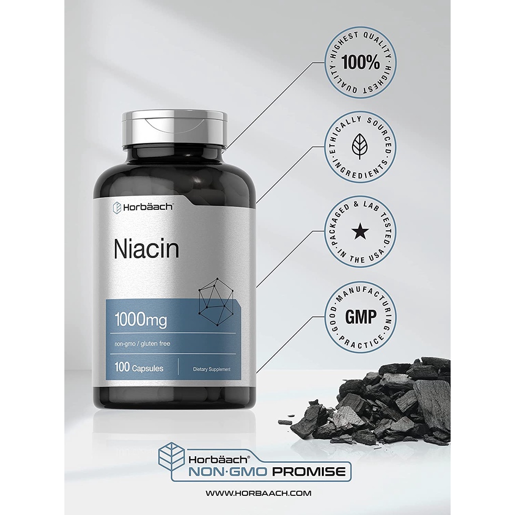 Horbaach Niacin 1000mg - Viên uống hỗ trợ sức khỏe hệ thần kinh, giảm cholesterol và giảm cân 100 viên