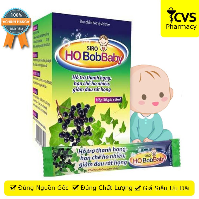 Siro Ho BobBaby / HoBobBaby - Hộp 30 gói siro hỗ trợ thanh họng, giảm ho &amp; đau rát họng - cvspharmacy