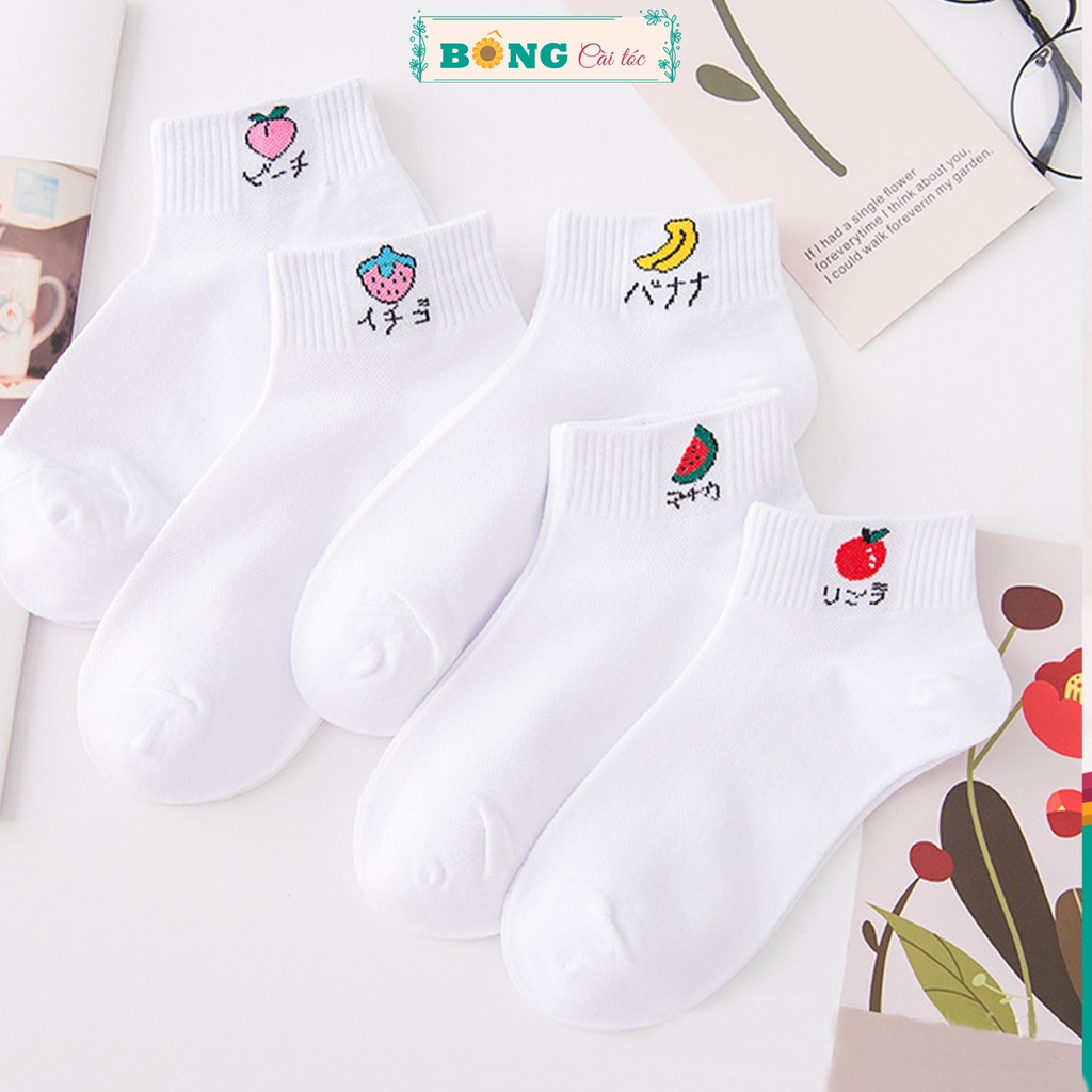 Tất nam nữ cổ ngắn họa tiết trái cây thời trang phong cách Hàn Quốc TC10 - Vớ BÔNG Cài Tóc