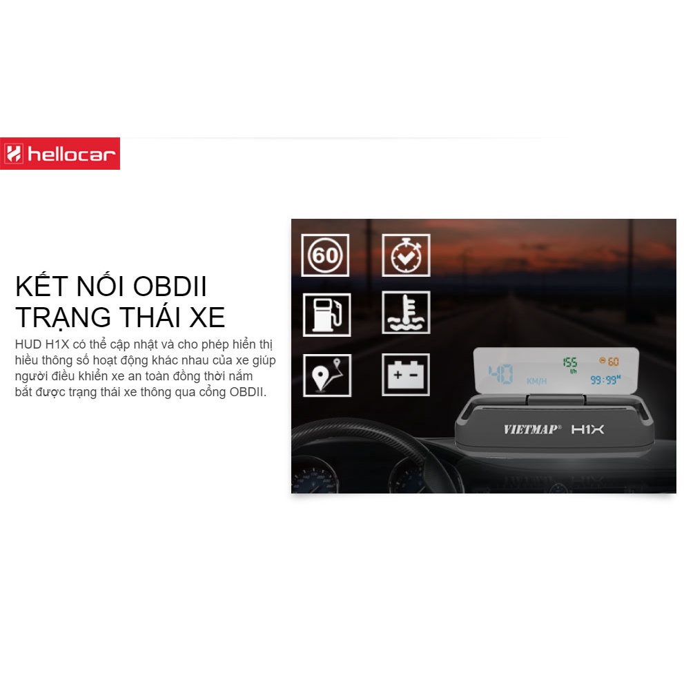 VIETMAP HUD H1X - Màn Hình Hiển Thị Thông Tin Thông Minh- Phụ Kiện Ô tô
