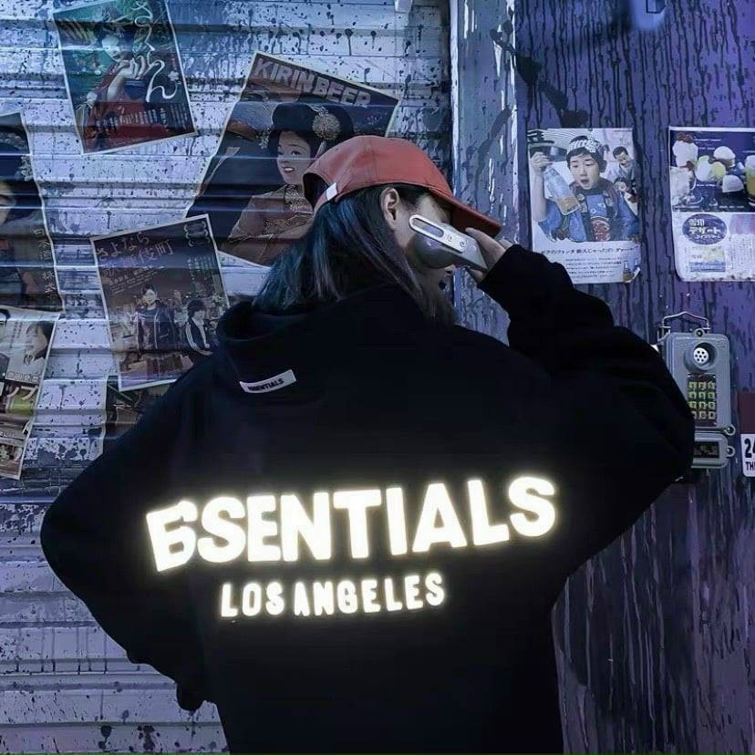 Áo nỉ hoodie Essentials unisex dài tay nam nữ cao cấp in phản quang, áo phông nỉ bông sweater có mũ màu xám, đen K121 | BigBuy360 - bigbuy360.vn