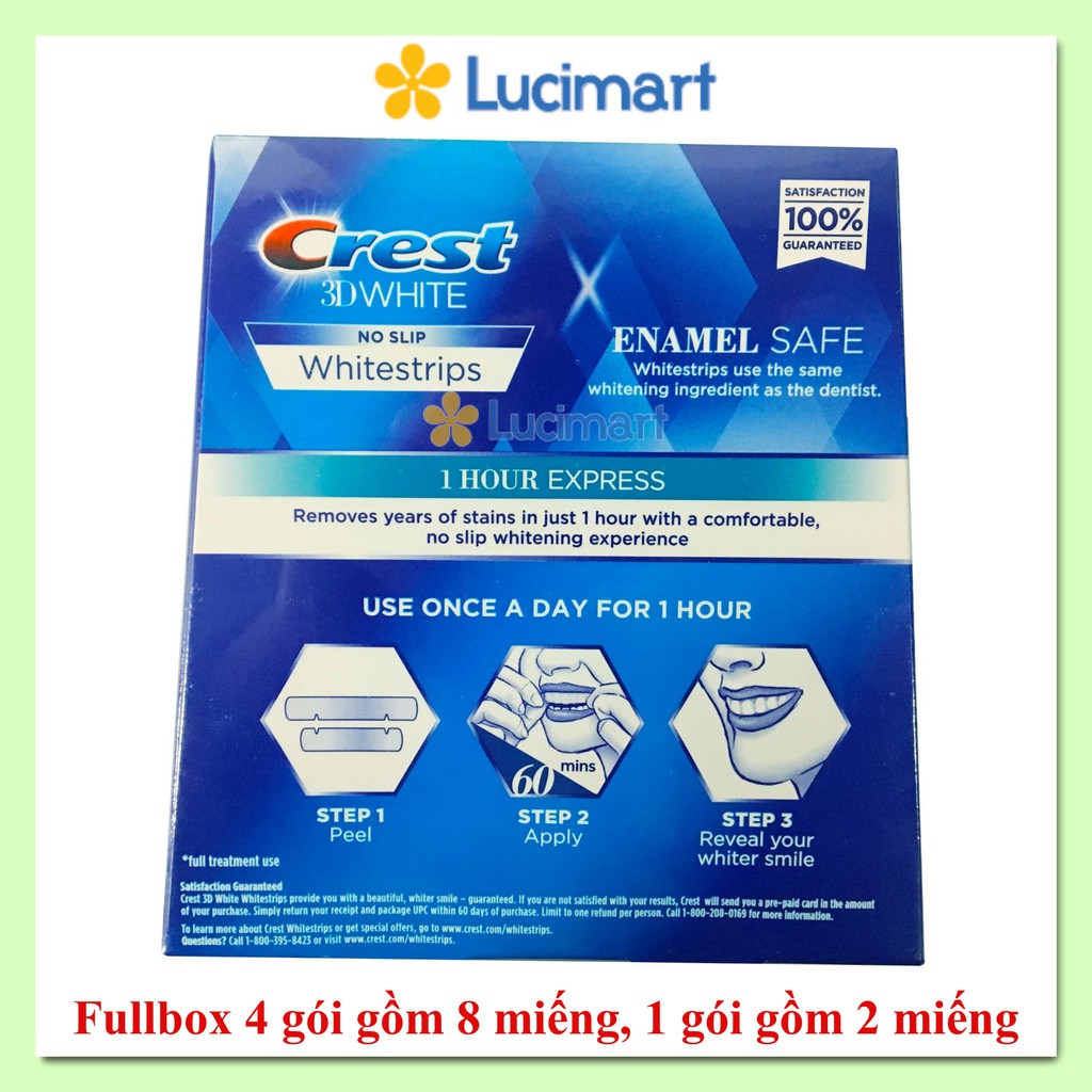 Miếng dán răng Crest 3D Whitestrips 1 Hour Express [Hàng Mỹ]