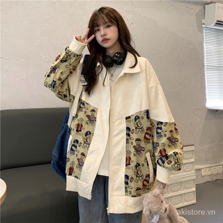 M-2XL Bigsize 95kg Áo khoác bóng chày nữ form rộng thời trang unisex hàn quốc áo bomber nữ bigsize họa tiết gấu phong cách đi chơi đi học 2AB8