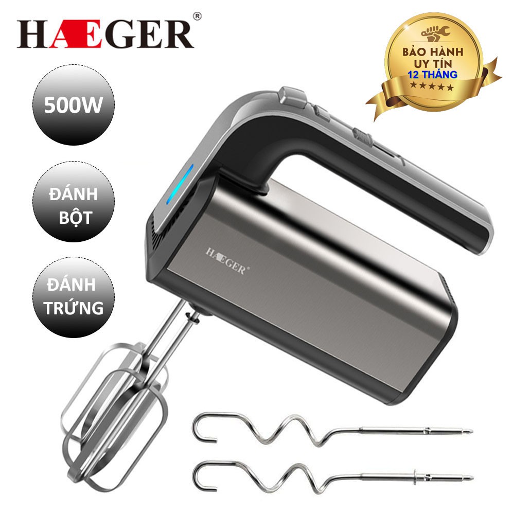 Máy đánh trứng cầm tay, máy đánh trứng 500W [ SẴN HÀNG ] HAEGER có 5 tốc độ có thể điều chỉnh [ 1 ĐỔI 1 - BH 1 NĂM ]