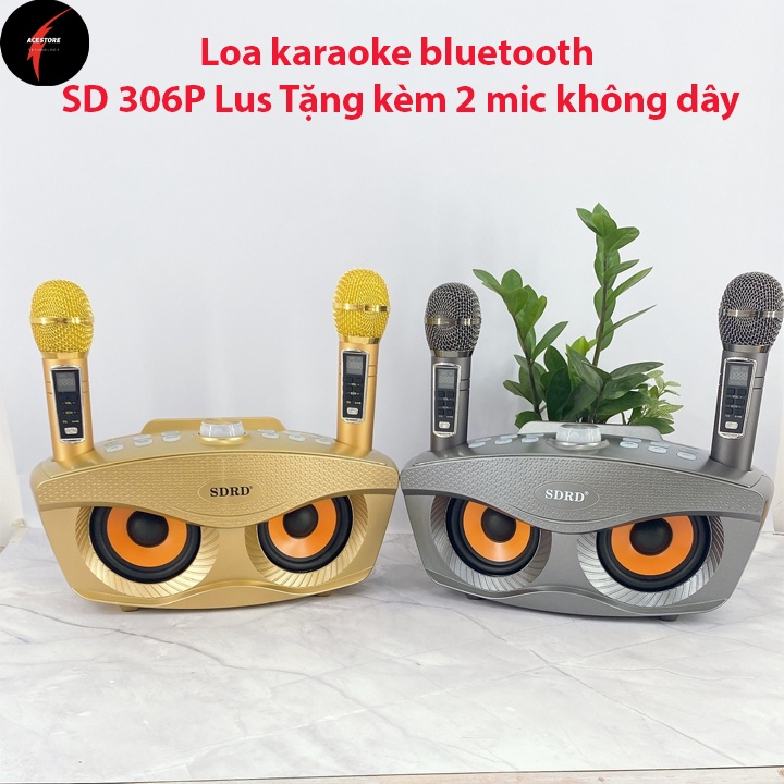 Loa karaoke bluetooth SD 306, loa karaoke mini di động hát âm lớn, hát karaoke tuyệt hay, Tặng kèm 2 mic không dây