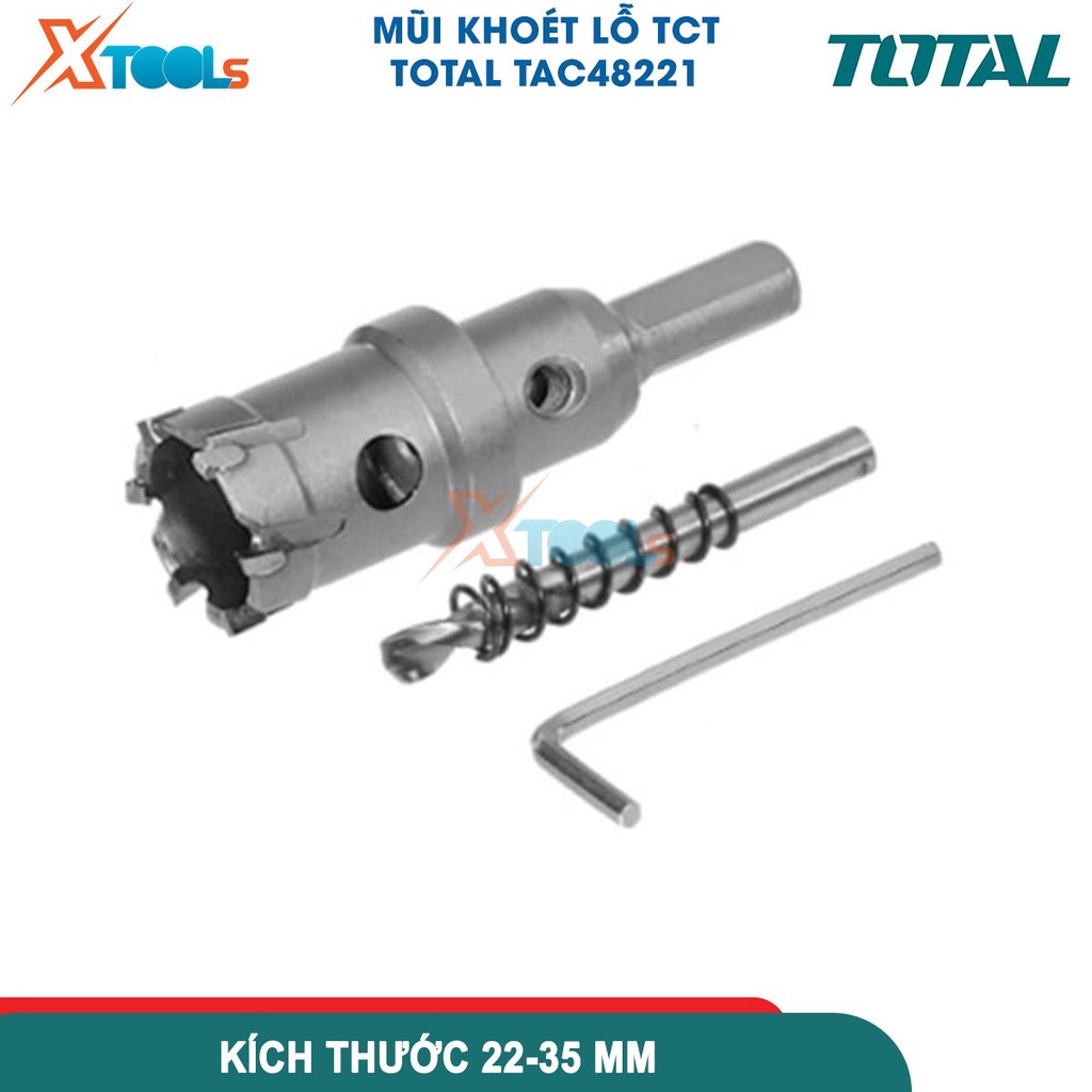 Mũi khoan lỗ phi 22mm mũi khoét lỗ hợp kim TCT 20mm khoan sắt thép, inox Total TAC48221 khoét sâu 26mm-CHÍNH HÃNG-XTOOLS