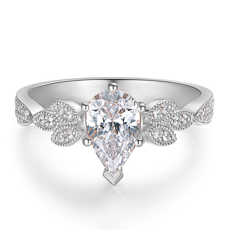 Nhẫn Moissanite Hình Giọt Nước Pt950 Nhập Khẩu Mỹ Cho Nữ-JHS3-A