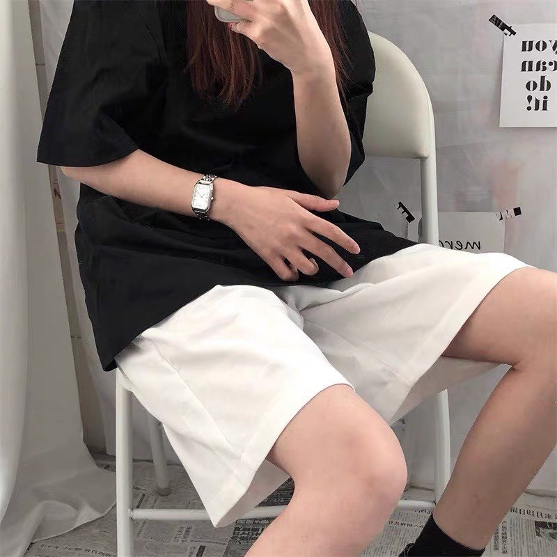 Quần đùi trơn nam nữ dáng lửng basic ống rộng cạp chun co dãn/ Quần short unisex mặc mùa hè 2 màu dễ phối đồ_kudoshop