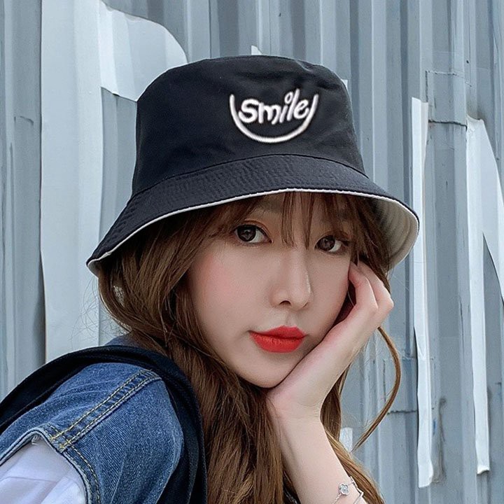 🌸 GIÁ SỈ 🌸 Nón Bucket vành tròn 2 mặt THÊU hoạ tiết MẶT CƯỜI SMILE phong cách Ulzzang form unisex cho nam và nữ