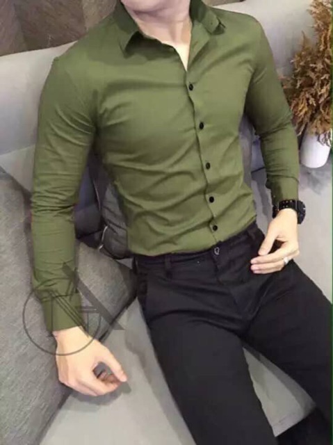 Áo sơ mi công sở đẹp nam hàn quốc dài tay áo kiểu  Áo sơ mi nam Xanh Rêu LSM009 | BigBuy360 - bigbuy360.vn