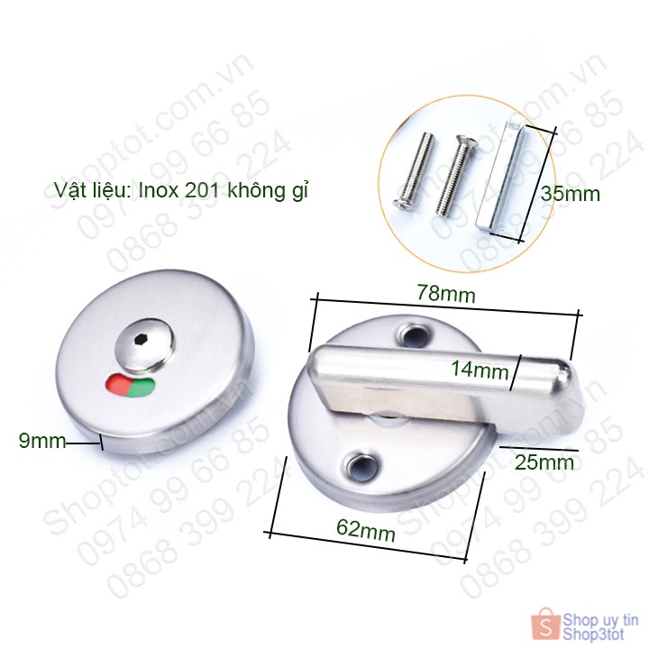 Chốt cửa nhà vệ sinh với chỉ thị màu anh đỏ, làm bằng inox 201 không gỉ