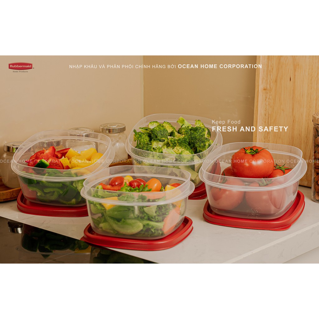 Bộ 4 hộp đựng thực phẩm nhựa nguyên sinh cao cấp  nắp có van RUBBERMAID USA