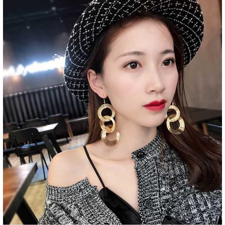 Bông tai sợi mảnh đan 3 vòng tròn chuẩn tiệc tùng BT62