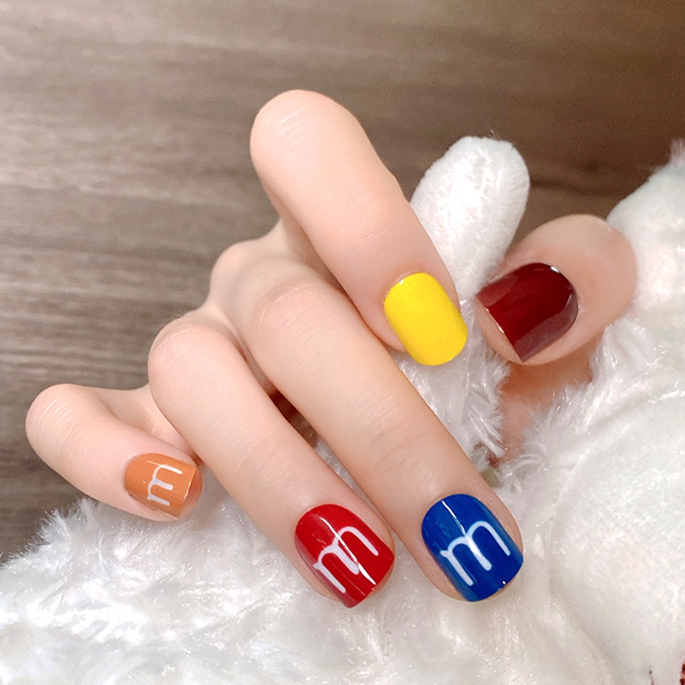 Set 24 móng tay giả họa tiết hình gấu đáng yêu dành cho bạn nữ