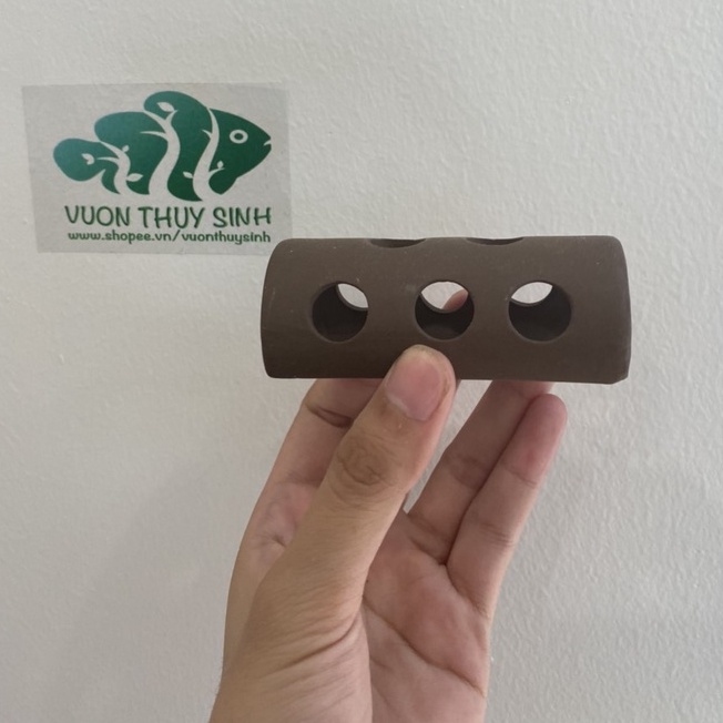 Đồ chơi gốm cho cá cảnh tép cảnh hình bán trụ đục lỗ