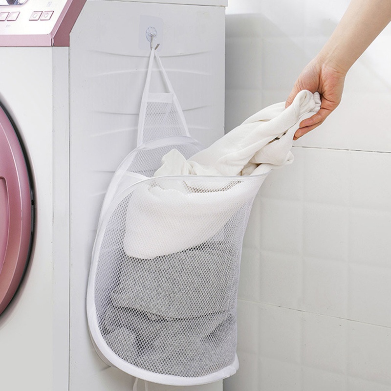 Giỏ Lưới Đựng Quần Áo Bẩn Gắn Tường Có Tay Cầm Có Thể Gập Lại