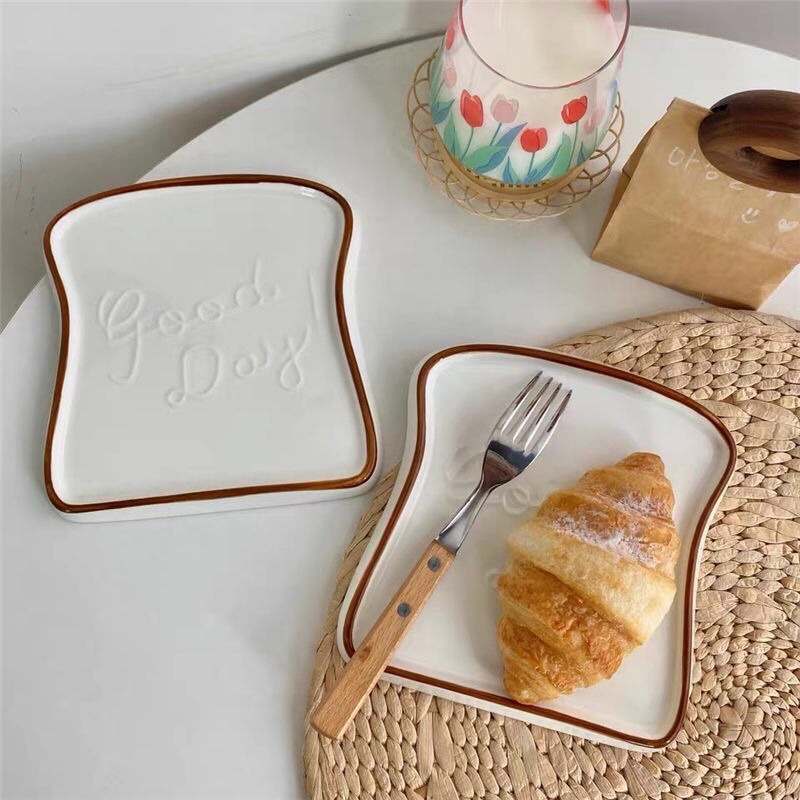 Đĩa sứ decor hình bánh mỳ sanwich siêu dễ thương