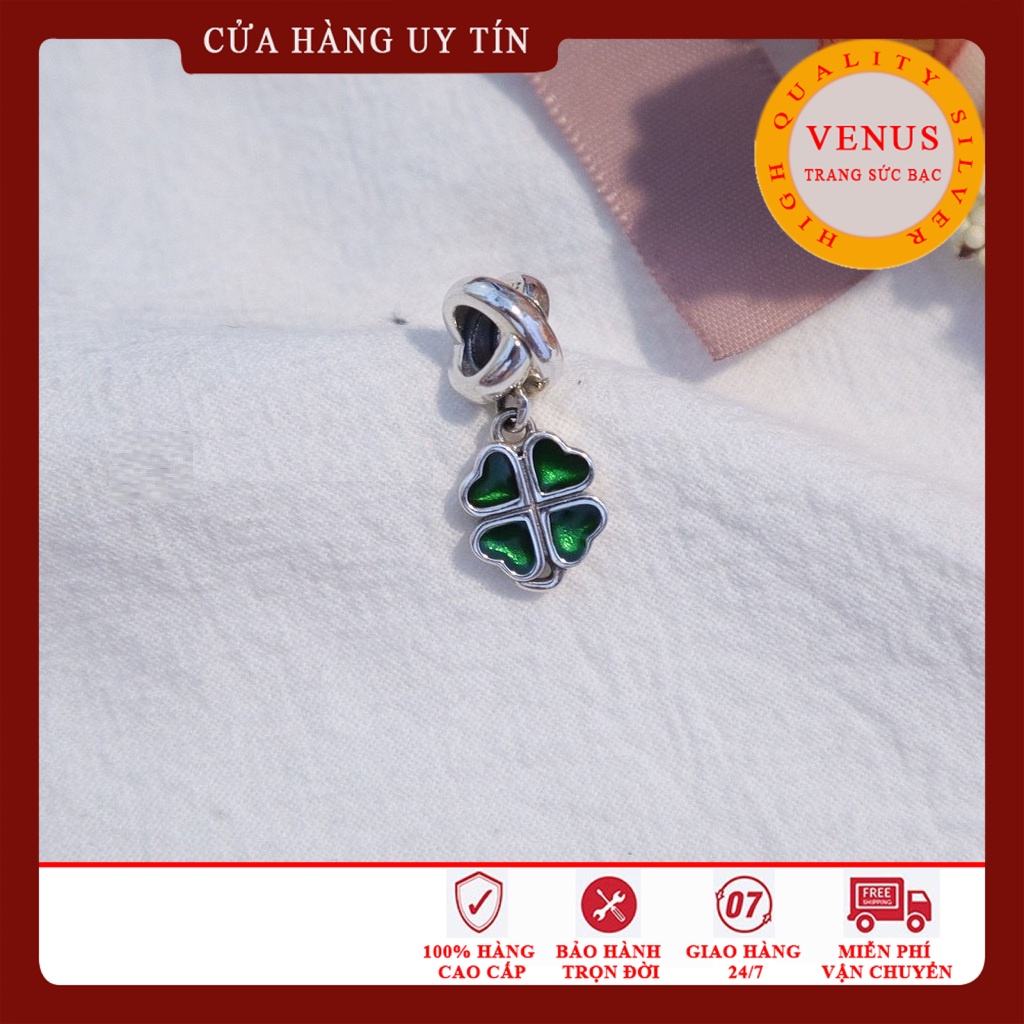 [Charm bạc 925 cao cấp] Charm treo cỏ 4 lá xanh lá- Mã sản phẩm VENUSCOL