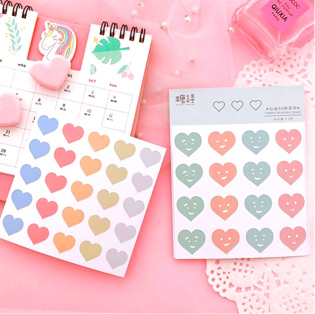 Sticker trái tim đủ màu phong cách Hàn Quốc siêu cute, trang trí planner bullet journey cực chất - Bò Sữa Shop