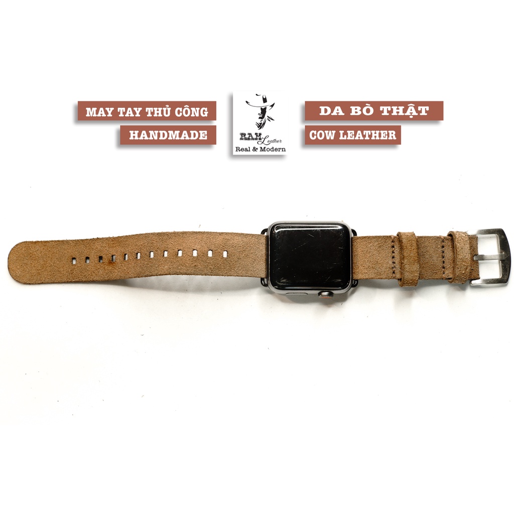 Dây đồng hồ RAM Leather vintage Nato straps da bò lộn nâu