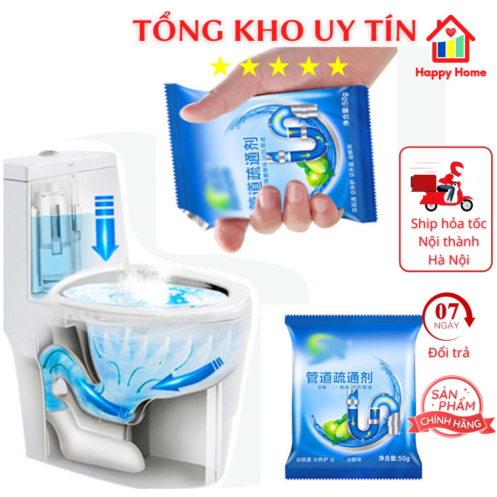 Bột thông tắc cống cực mạnh, bồn cầu, đường ống, bồn rửa mặt chính hãng Happy Home