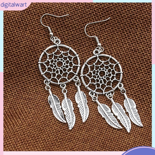 Đôi khuyên tai thiết kế dreamcatcher đính lông vũ phong cách Bohemian cá tính sang trọng dành cho nữ