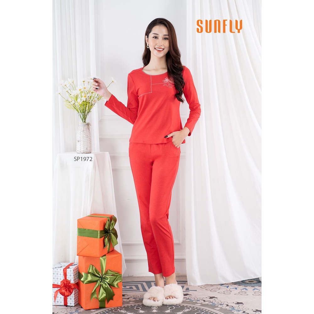 Bộ đồ mặc nhà nữ cotton SUNFLY áo dài quần dài SP1972