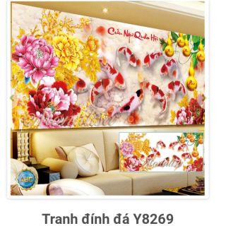 Tranh đính đá Cửu Ngư Quần Hội y8269 (180×85) cm