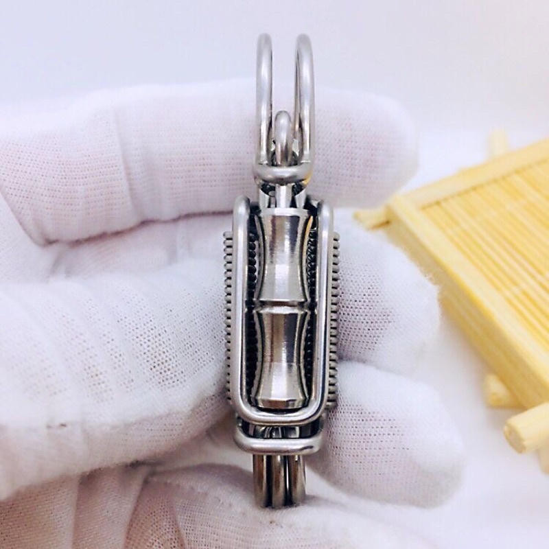 Móc khoá thủ công inox 304 phối đốt tre hoàn toàn bằng inox bảo hành dài hạn