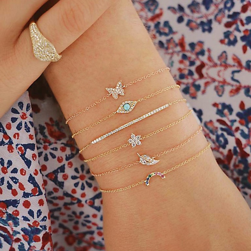 Bộ 6 Vòng Tay Hình Hoa Bướm Đính Đá Thời Trang Cho Nữ
