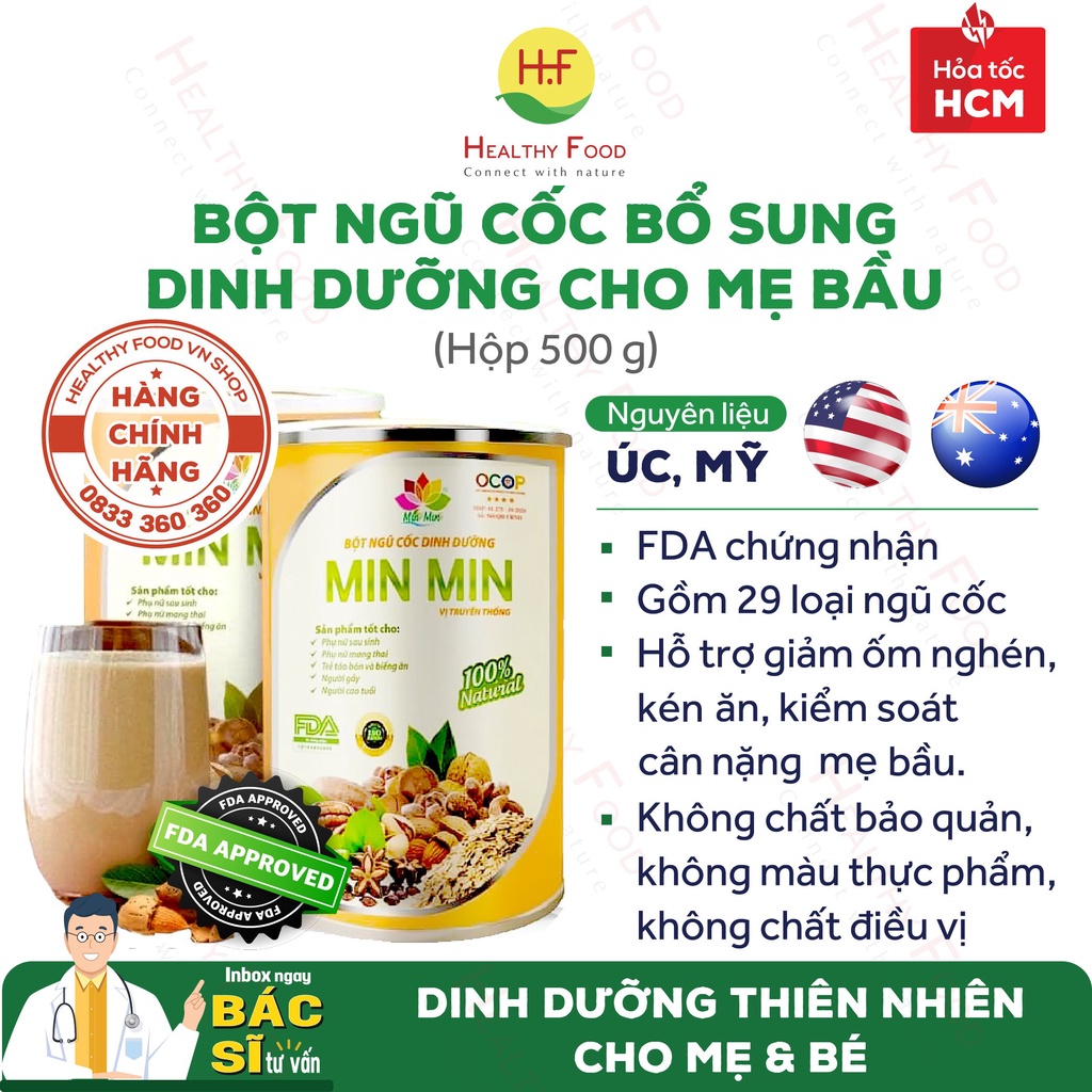 [ORGANIC 100%] Ngũ Cốc MinMin Lợi Sữa, Giảm Nghén, Phục Hồi Sức Khỏe Sau Sinh (H/500g) -Không đường, Không chất bảo quản