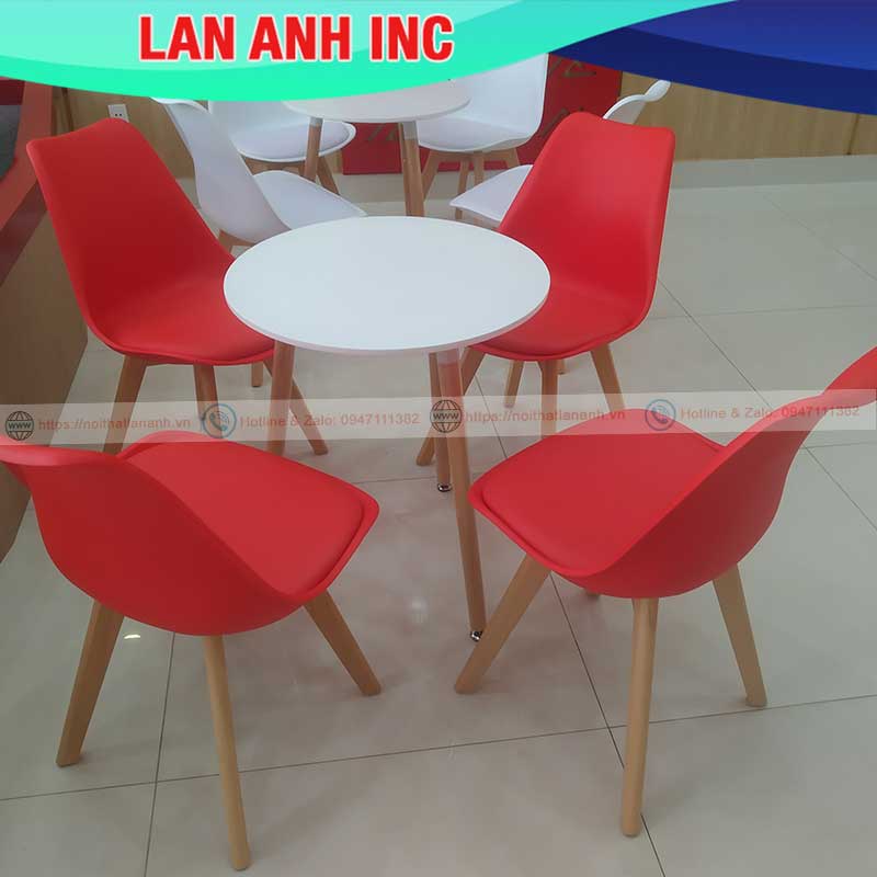 Ghế nhựa chân gỗ văn phòng cafe tựa lưng cao nệm simili giá rẻ eames  LAGN33-1