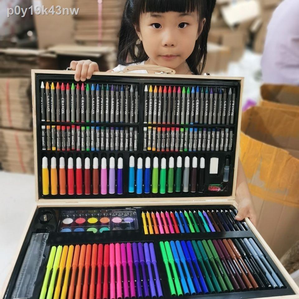 ♚❏♟180 miếng hộp gỗ bộ tranh trẻ em bút sơn dầu quà màu nước chì học sinh công cụ vẽ nghệ thuật