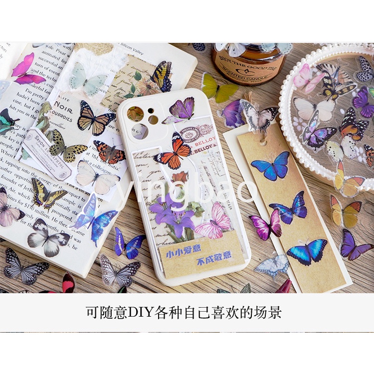 Set 40 Miếng Dán Trang Trí Hình Bướm Thú Cưng Phong Cách Vintage