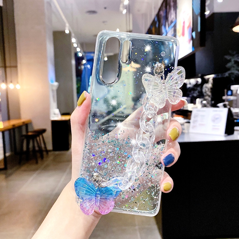 Casing Sansung S8 S8+ S9 S9+ S10 S10+ S20 S20 Plus S20 Ultra Note 10 Lite S8p S9p S10p S20p Butterfly Chain Style All-inclusive Transparent Phone Back Case