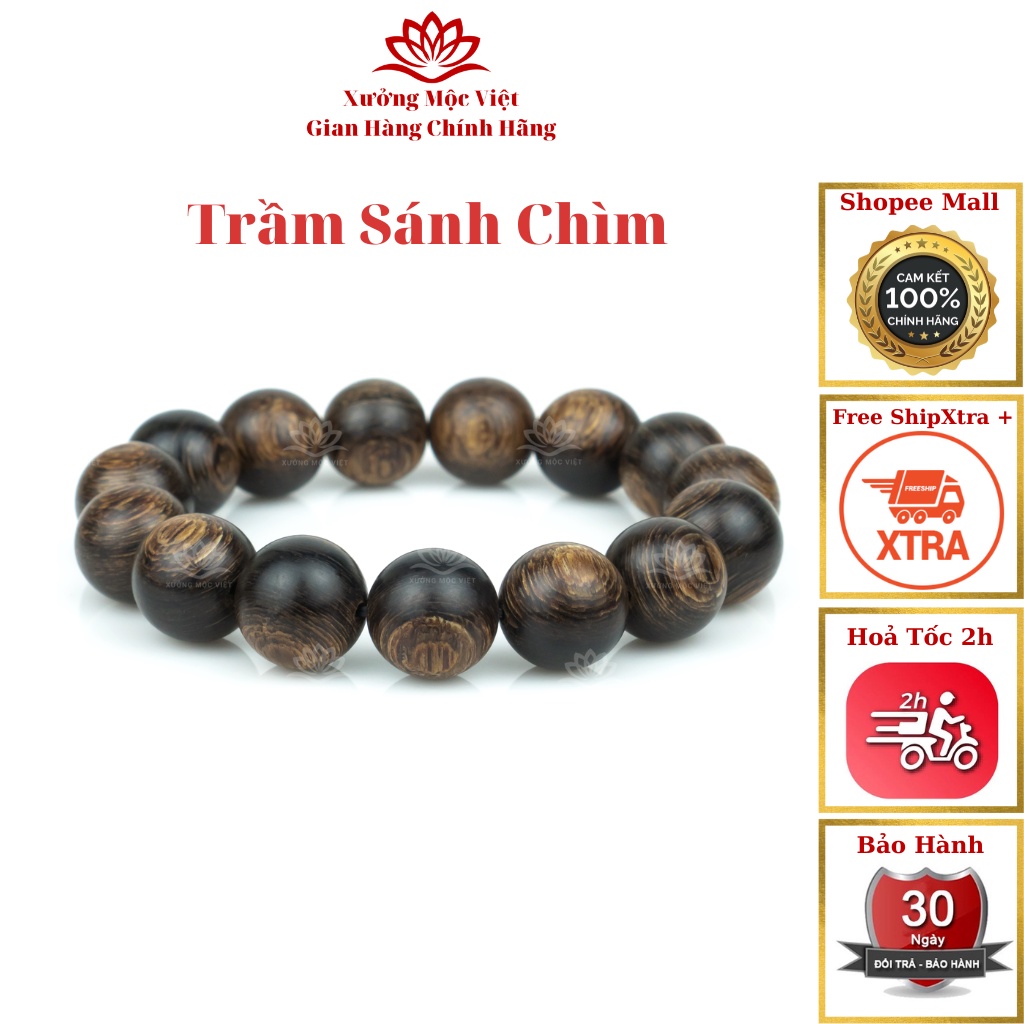 Vòng Tay Trầm Hương Hạt Tròn Sánh Chìm - Trầm Sánh Ghép Xưởng Mộc Việt - Size 6mm Đến 20mm