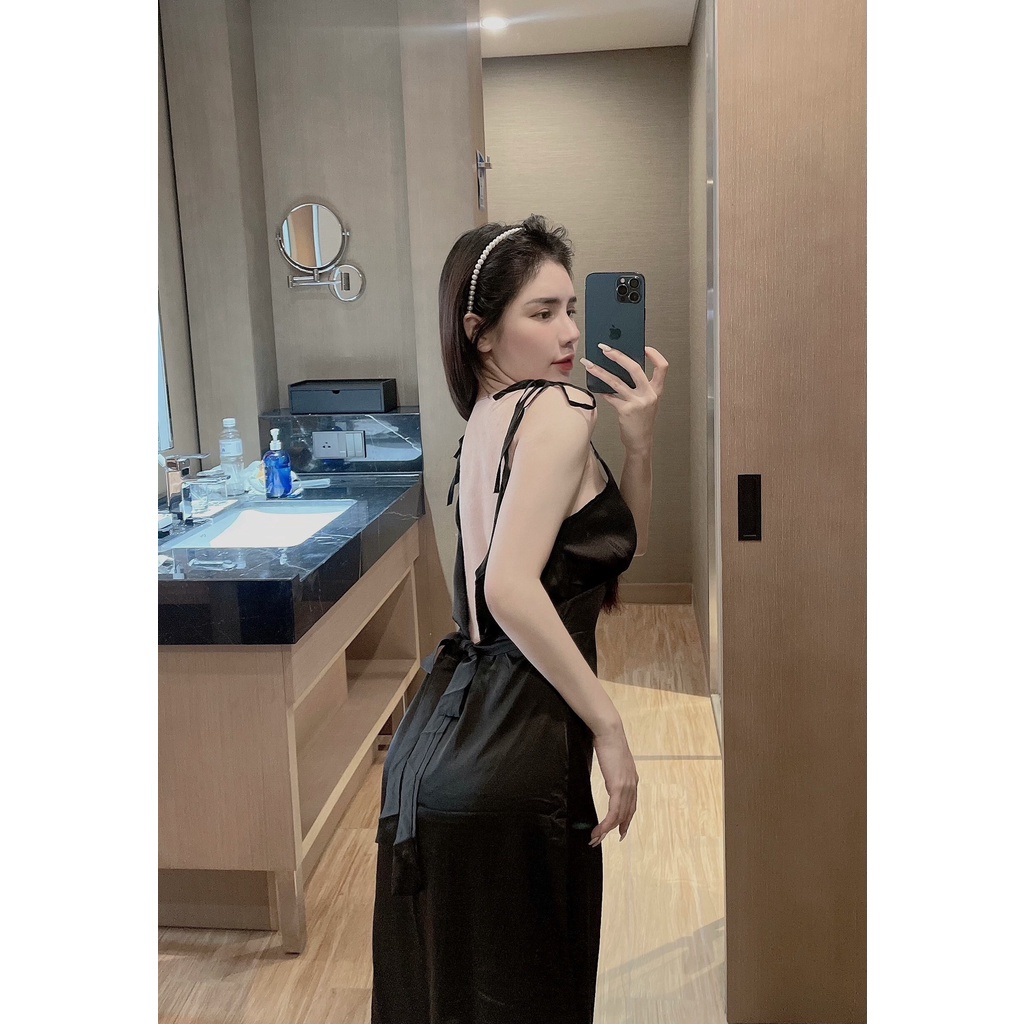 Đầm Ngủ 2 Dây Thắt Nơ Vai Sexy Chất Lụa Cực Mát Freesize