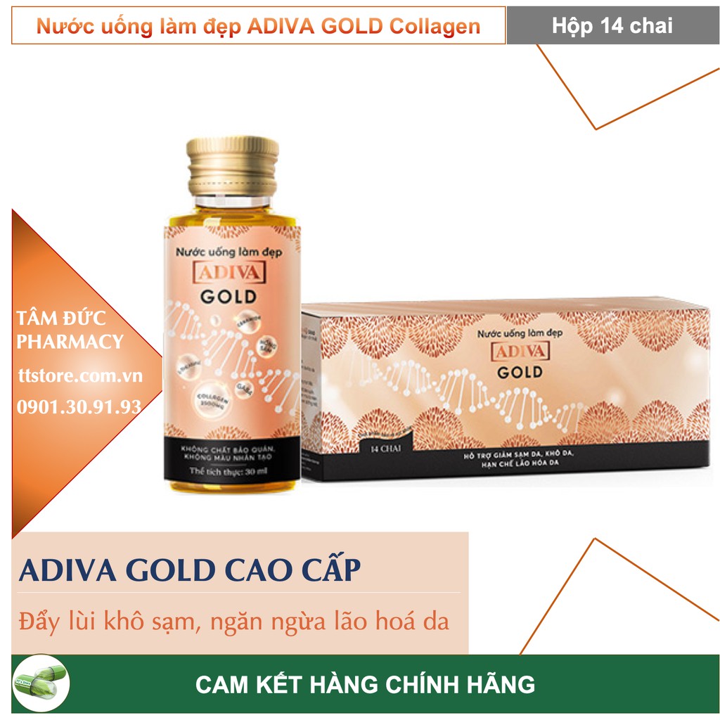 ADIVA GOLD COLLAGEN Hộp 14 chai nước cao cấp, ngừa lão hoá, da sáng mịn [colagen]