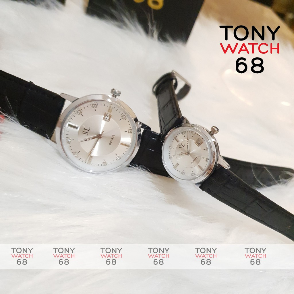 Cặp đồng hồ đôi nam nữ SL dây da chính hãng có lịch chống nước Tony Watch 68