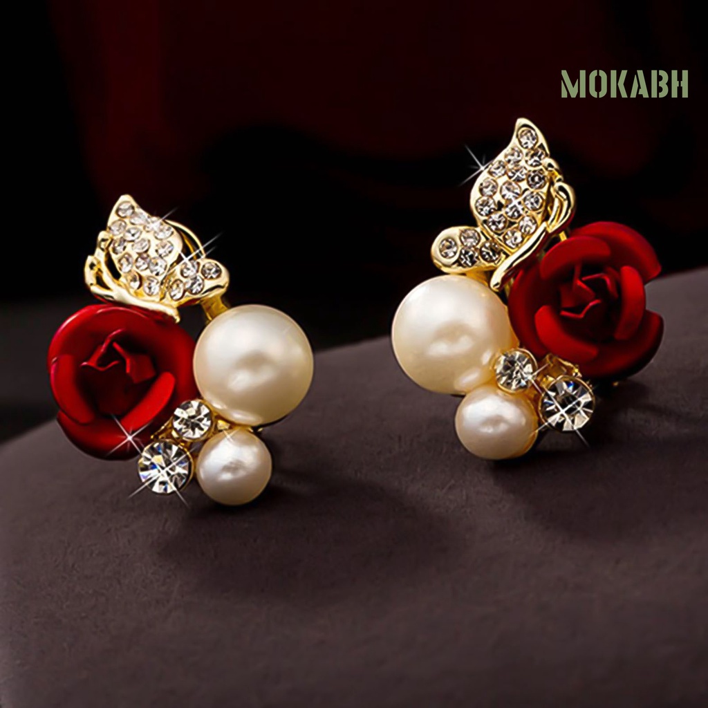 Bông Tai Hình Hoa Hồng Đính Ngọc Trai Giả Bằng Hợp Kim Tinh Tế Thời Trang Dự Tiệc