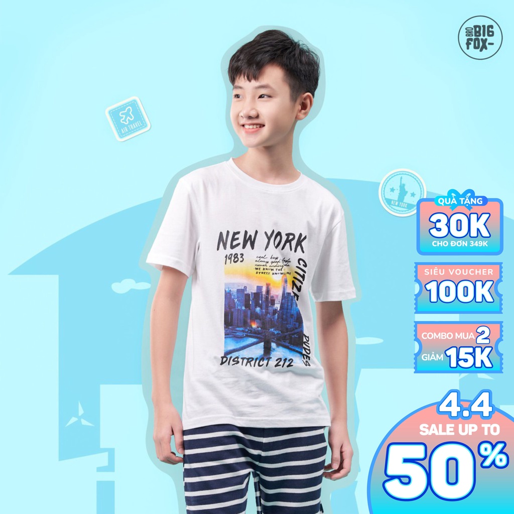 [MÃ BIGFBIF10 GIẢM 10K] Áo Bé Trai Size Đại Bigfox, Áo Thun Trẻ Em Newyork Dictric212 12-15, Chất Cotton