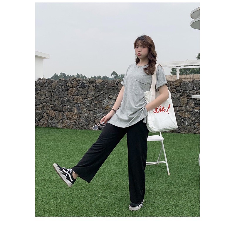 áo thun form dài big size màu xám 1 túi size lớn 65-95kg