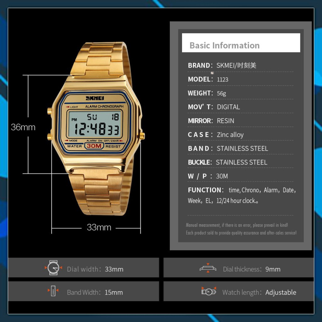 Đồng Hồ Điện Tử SKMEI 1123 Dây Thép Không Gỉ chuyên sỉ đồng hồ