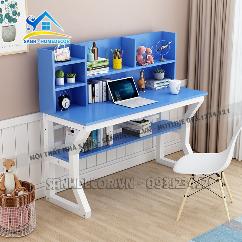Bàn học cho bé iền kệ sách gỗ An Cường phủ melamine, bàn học sinh làm việc mẫu đẹp chân sắt chắn chắn cho trẻ BLV80 SÀNH