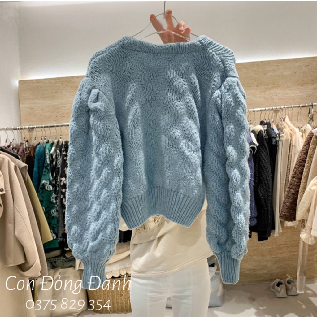 [ORDER] Áo len cúc hoa cổ tròn tay bồng nhẹ xinh Hàn Quốc móc thủ công sợi thưa Quảng Châu AO020 | BigBuy360 - bigbuy360.vn