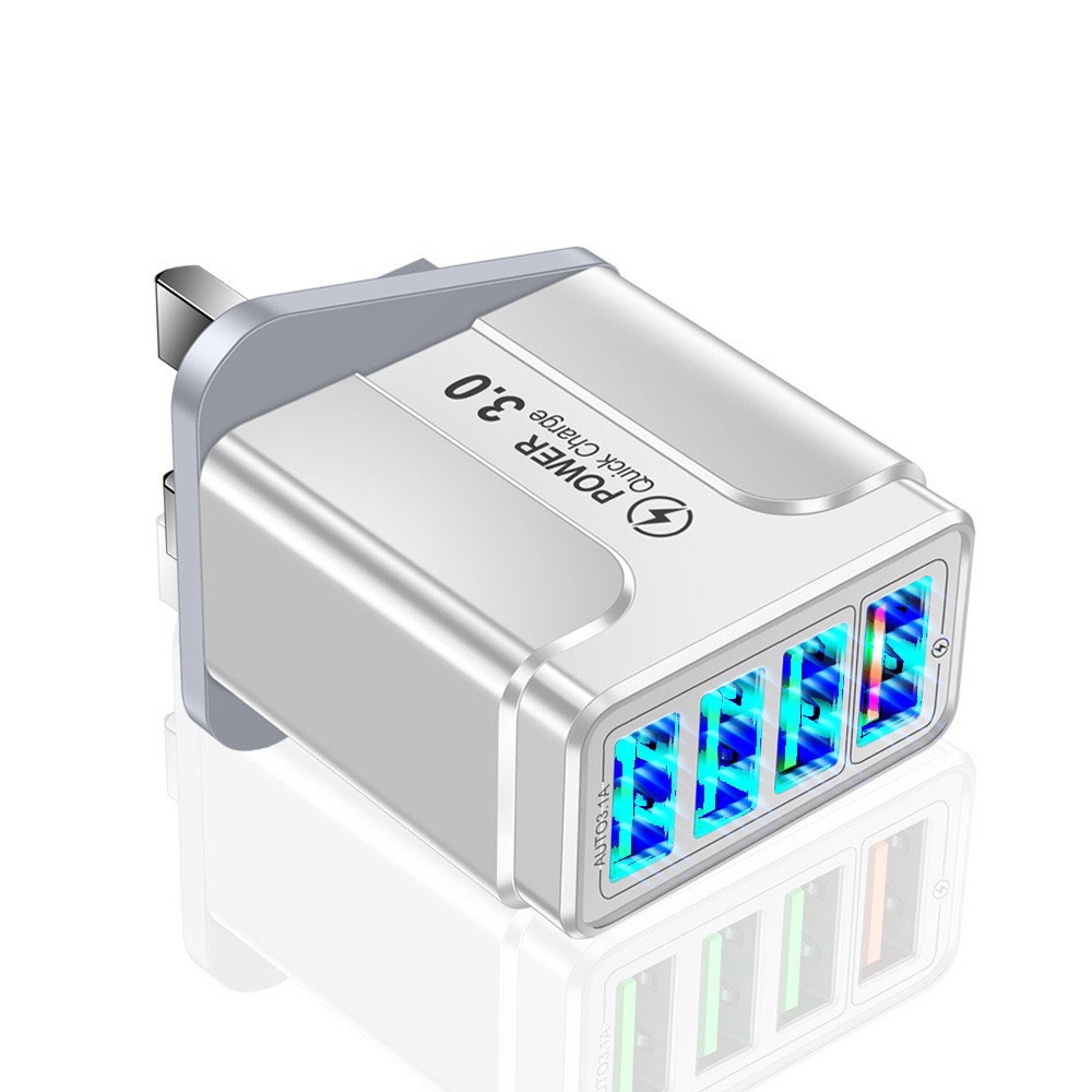 QC 3.0 3A LED Wall Charger Fast Adapter 4USB Charging Adapter Block Illuminated Travel Plug