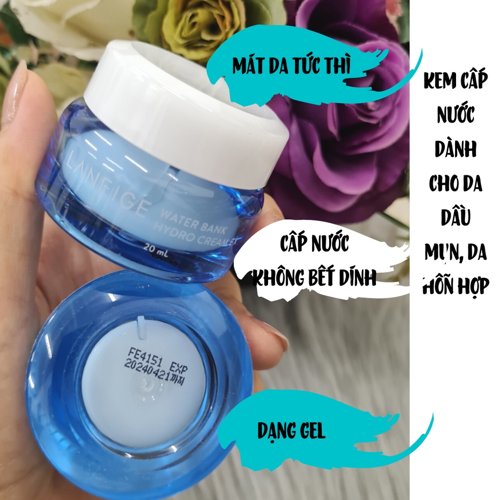 Kem Laneige  dưỡng ẩm cấp nước Laneige Water Bank Hydro Cream EX 20g mini không hộp (Date 2024)